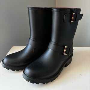 Tommy Hilfiger Black Biker Rain Boots Buckles Never Worn